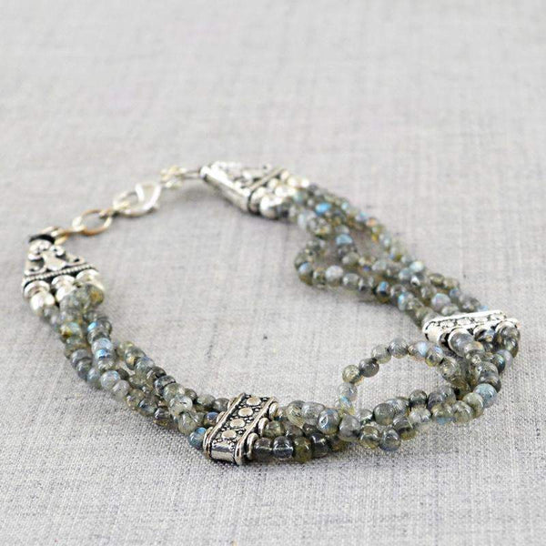 gemsmore:Blue Flash Labradorite Beads Bracelet Natural Round Shape