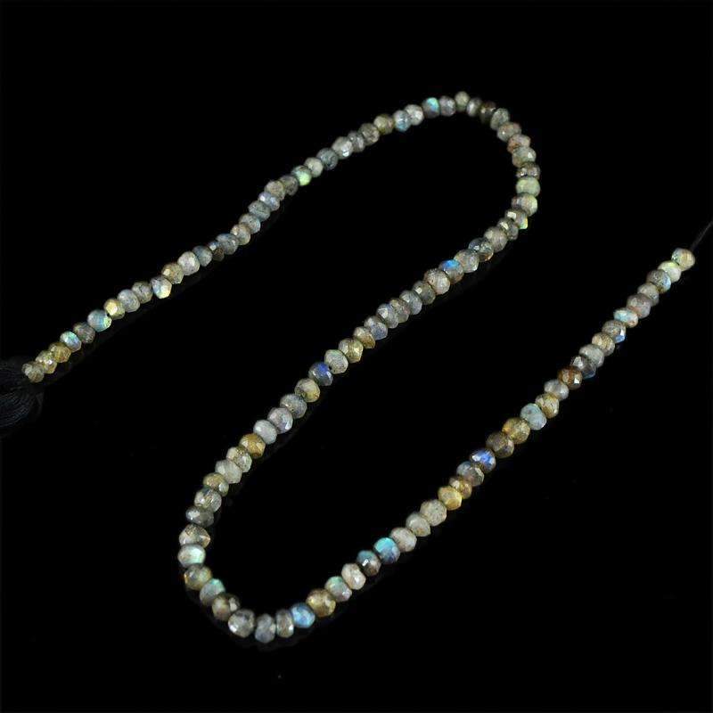 gemsmore:Blue Flash Labradorite Beads Strand Natural Round Shape Faceted Drilled