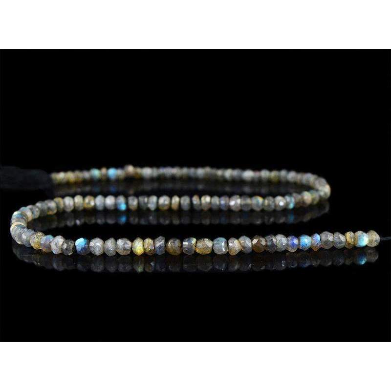 gemsmore:Blue Flash Labradorite Beads Strand Natural Round Shape Faceted Drilled