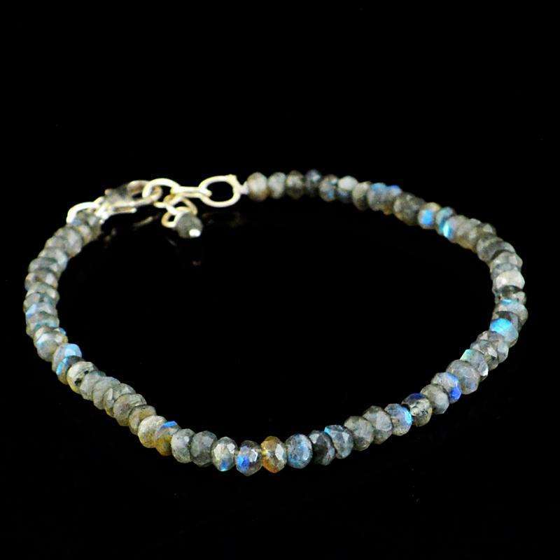 gemsmore:Blue Flash Labradorite Bracelet Natural Faceted Round Shape Beads