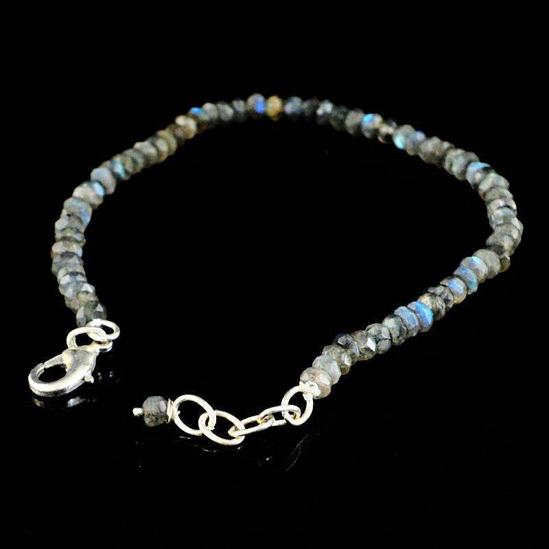 gemsmore:Blue Flash Labradorite Bracelet Natural Faceted Round Shape Beads