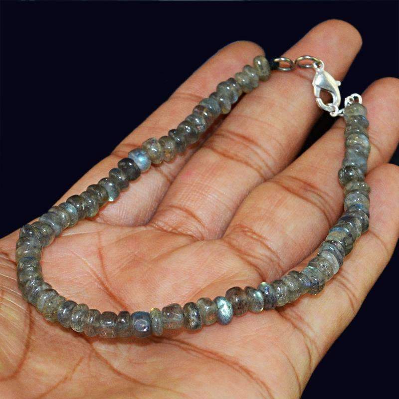 gemsmore:Blue Flash Labradorite Bracelet Natural Round Shape Beads
