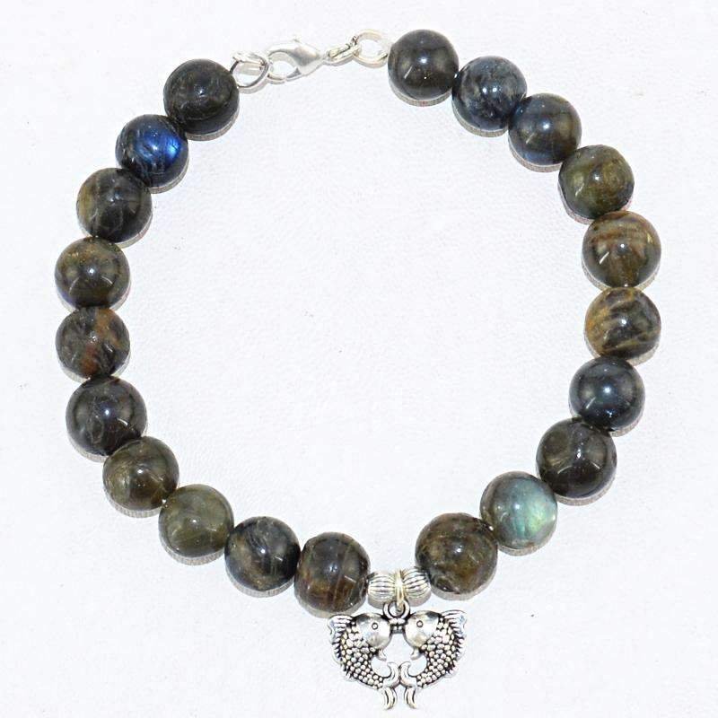 gemsmore:Blue Flash Labradorite Bracelet Natural Round Shape Beads