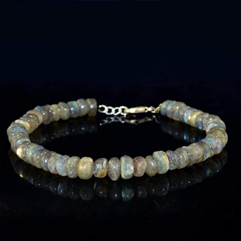 gemsmore:Blue Flash Labradorite Bracelet Natural Untreated Round Shape Beads