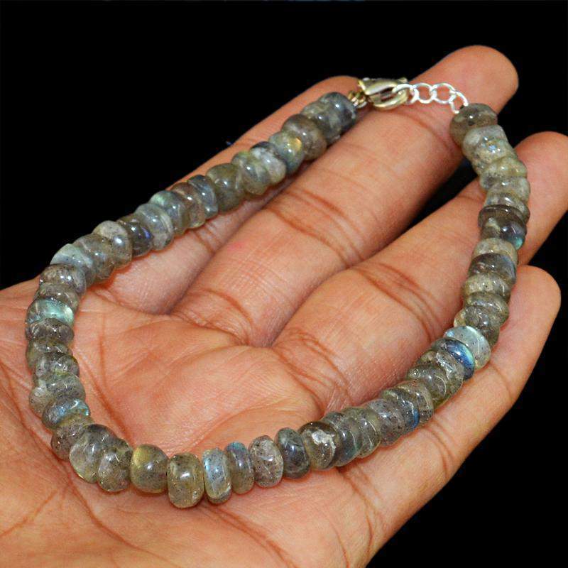 gemsmore:Blue Flash Labradorite Bracelet Natural Untreated Round Shape Beads