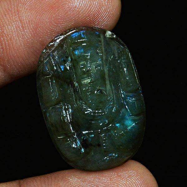 gemsmore:Blue Flash Labradorite Carved Ganesha Engraved Gemstone
