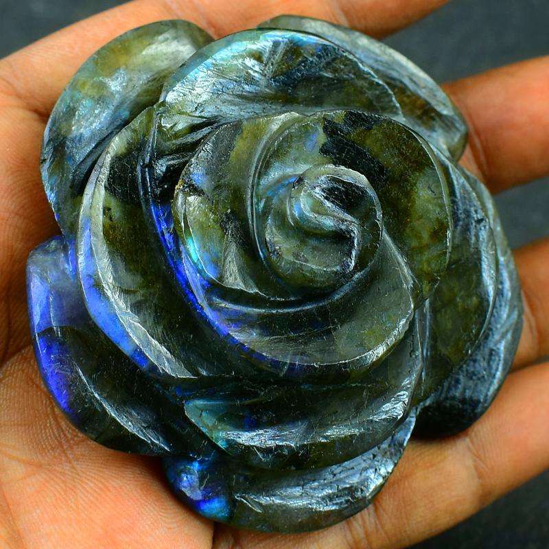 gemsmore:Blue Flash Labradorite Carved Gemstone Rose