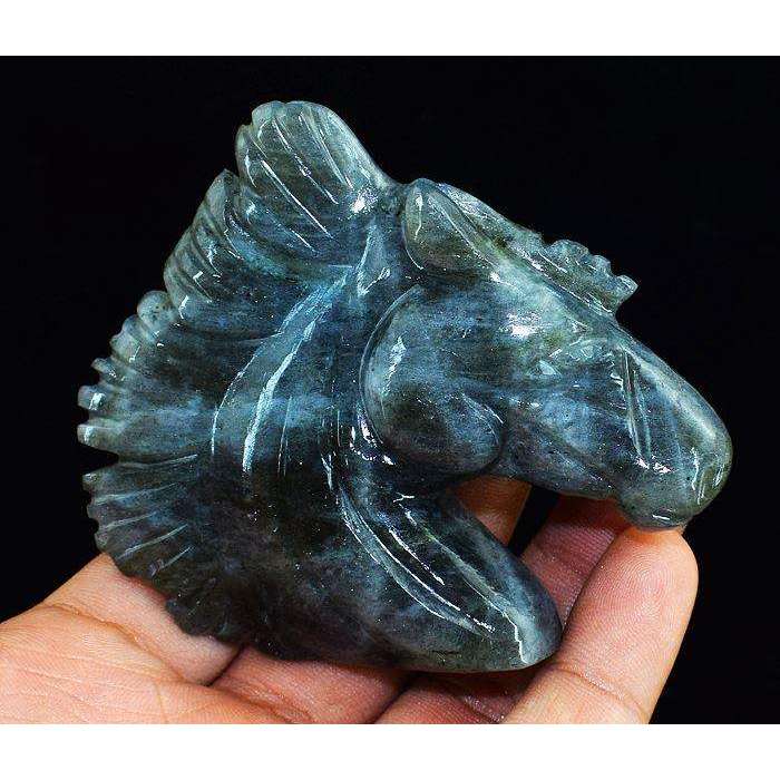 gemsmore:Blue Flash Labradorite Carved Horse Head