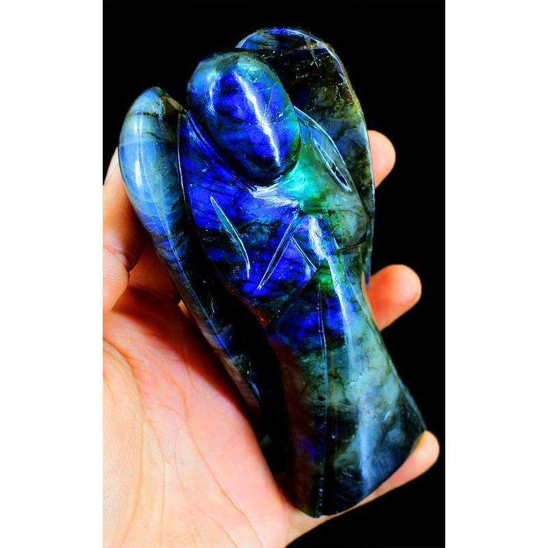 gemsmore:Blue Flash Labradorite Carved Reiki Crystal Healing Angel