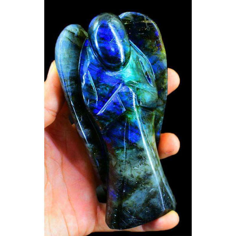 gemsmore:Blue Flash Labradorite Carved Reiki Crystal Healing Angel