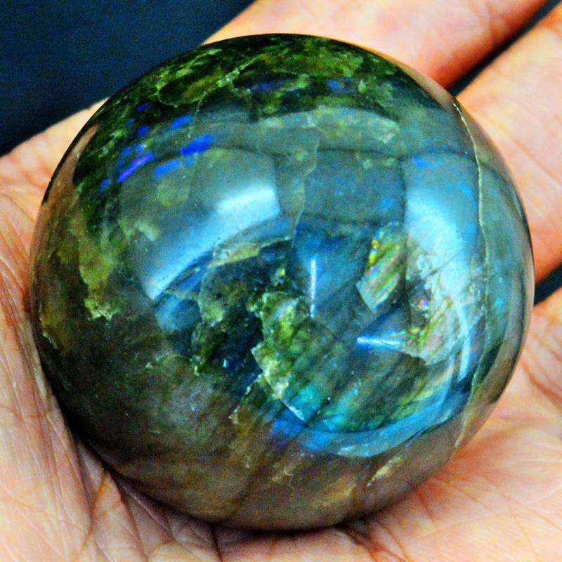 gemsmore:Blue Flash Labradorite Carved Reiki Healing Sphere
