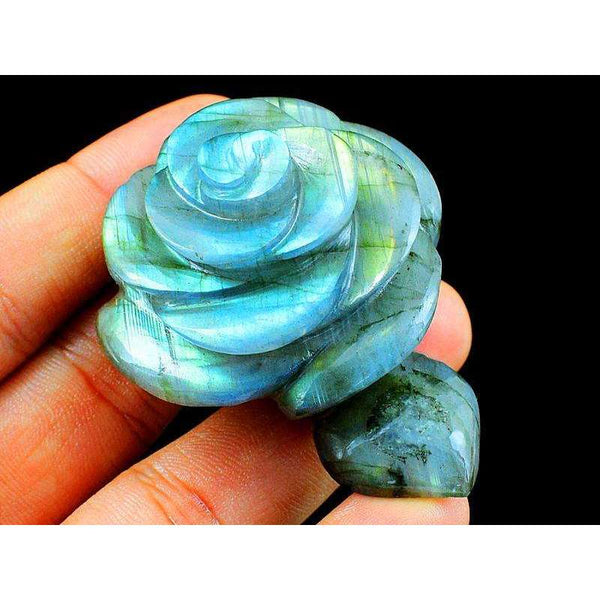 gemsmore:BLue Flash Labradorite Carved Rose - Premium