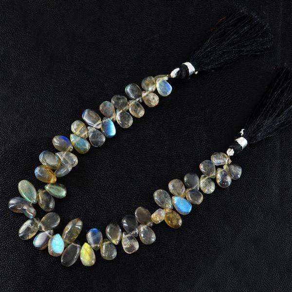 gemsmore:Blue Flash Labradorite Drilled Beads Strand - Natural Pear Shape