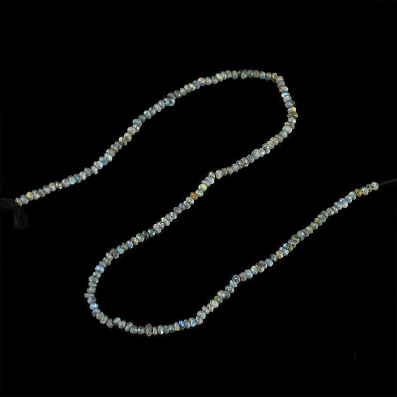 gemsmore:Blue Flash Labradorite Drilled Beads Strand Natural Faceted Round Shape