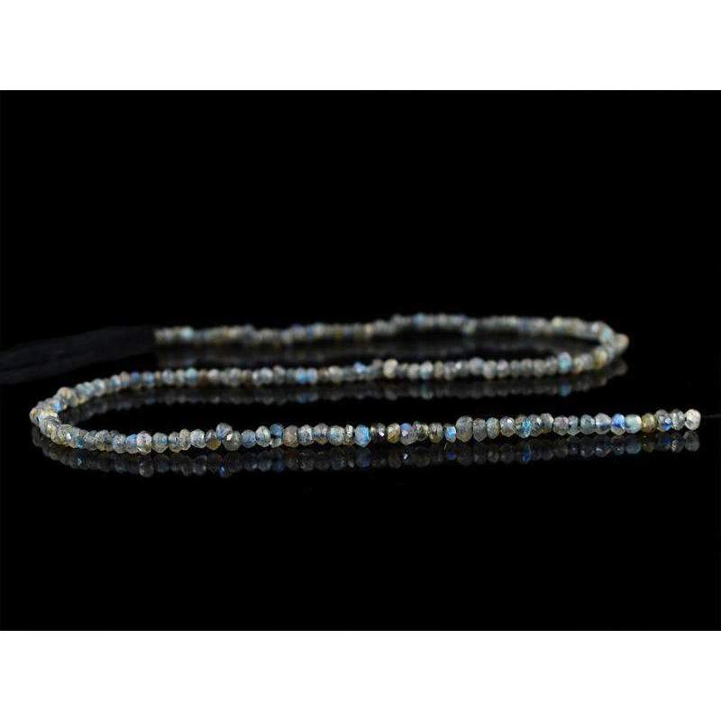gemsmore:Blue Flash Labradorite Drilled Beads Strand Natural Faceted Round Shape