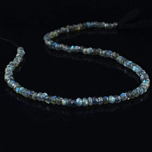 gemsmore:Blue Flash Labradorite Drilled Beads Strand Natural Round Shape Faceted