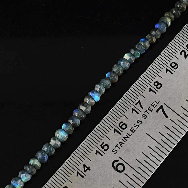 gemsmore:Blue Flash Labradorite Drilled Beads Strand Natural Round Shape Faceted
