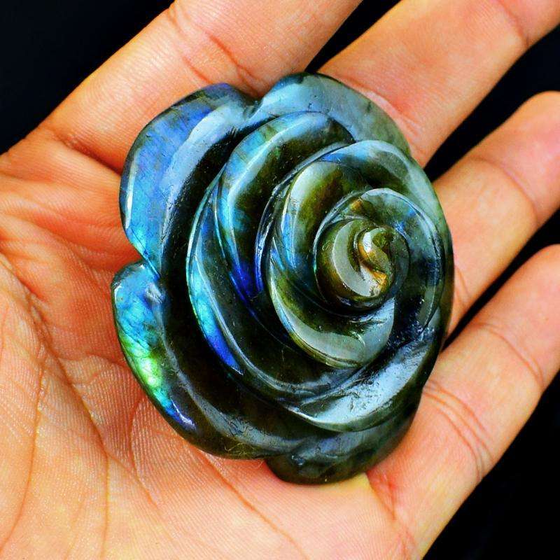 gemsmore:Blue Flash Labradorite Finely Hand Carved Rose