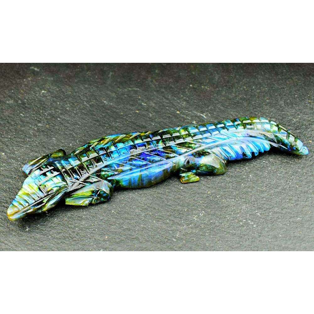 gemsmore:Blue Flash Labradorite Hand Carved Crocodile