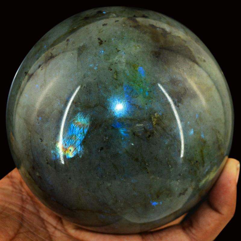 gemsmore:Blue Flash Labradorite Hand Carved Crystal Healing Sphere - Museum Size