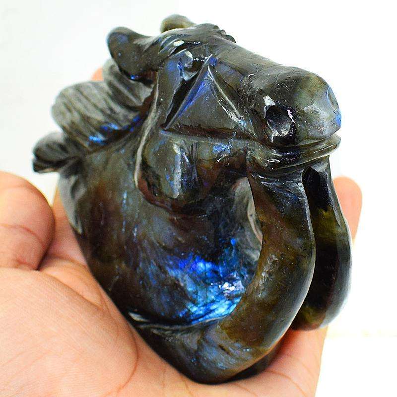 gemsmore:Blue Flash Labradorite Hand Carved Gemstone Horse Burst