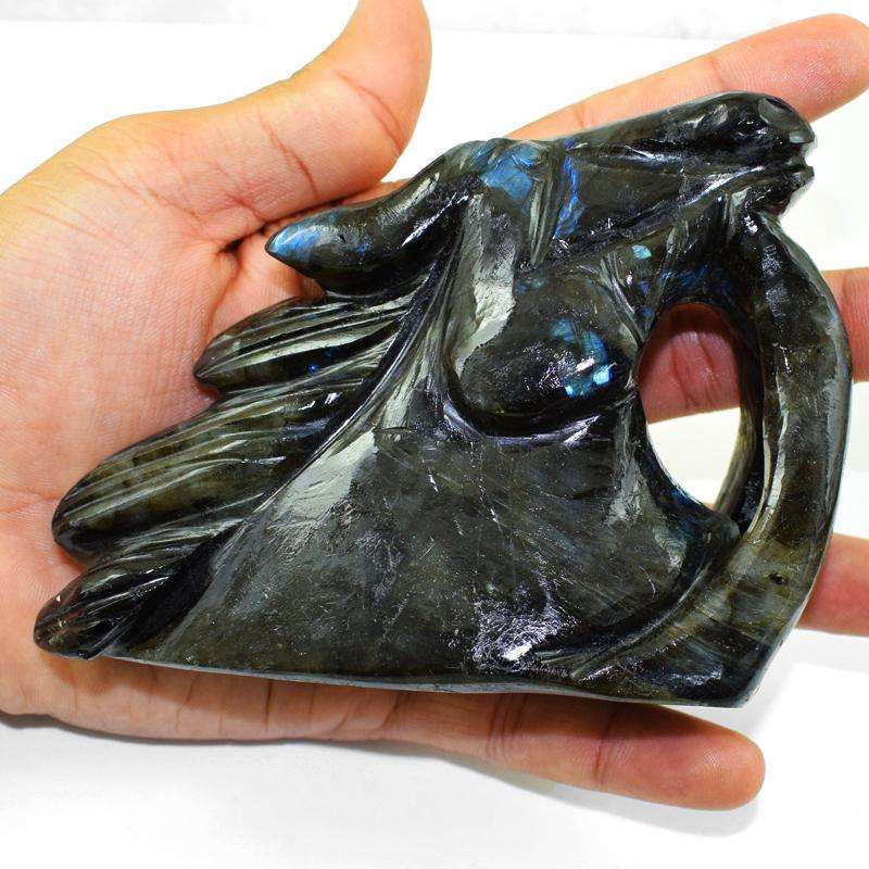 gemsmore:Blue Flash Labradorite Hand Carved Gemstone Horse Burst
