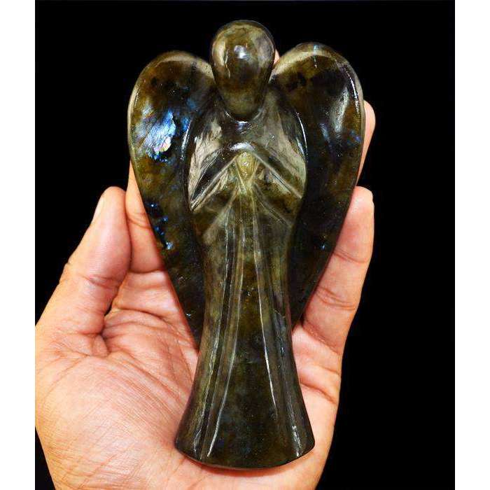 gemsmore:Blue Flash Labradorite Hand Carved Healing Angel