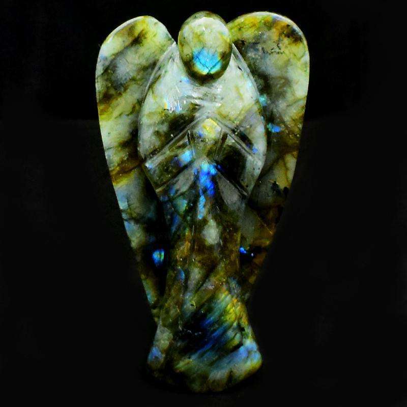 gemsmore:Blue Flash Labradorite Hand Carved Healing Angel