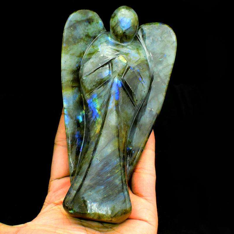 gemsmore:Blue Flash Labradorite Hand Carved Healing Angel