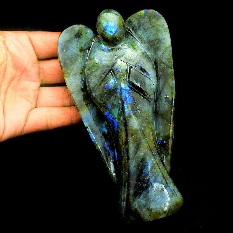 gemsmore:Blue Flash Labradorite Hand Carved Healing Angel