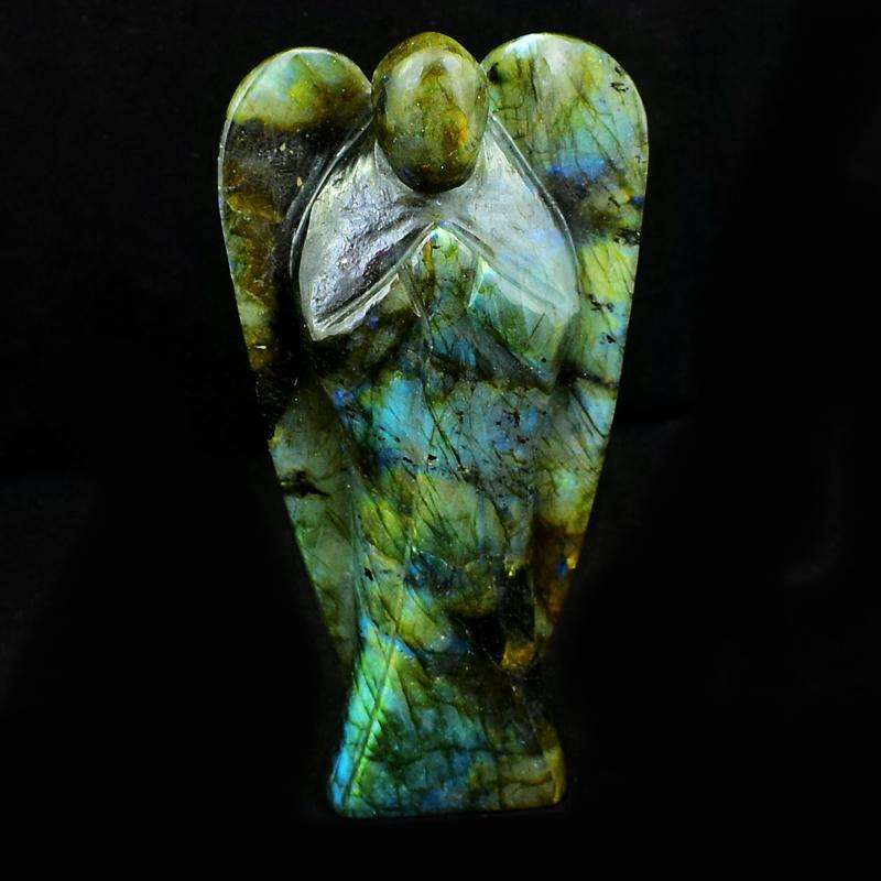 gemsmore:Blue Flash Labradorite Hand Carved Healing Crystal Angel