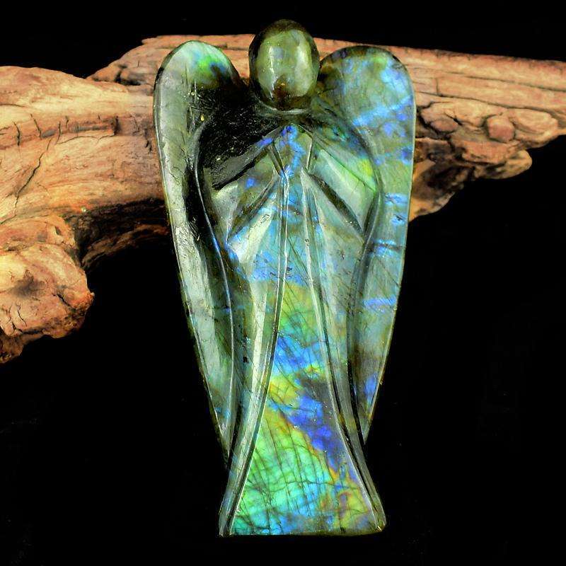 gemsmore:Blue Flash Labradorite Hand Carved Healing Crystal Angel