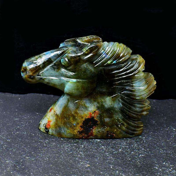 gemsmore:Blue Flash Labradorite Hand Carved Horse Head