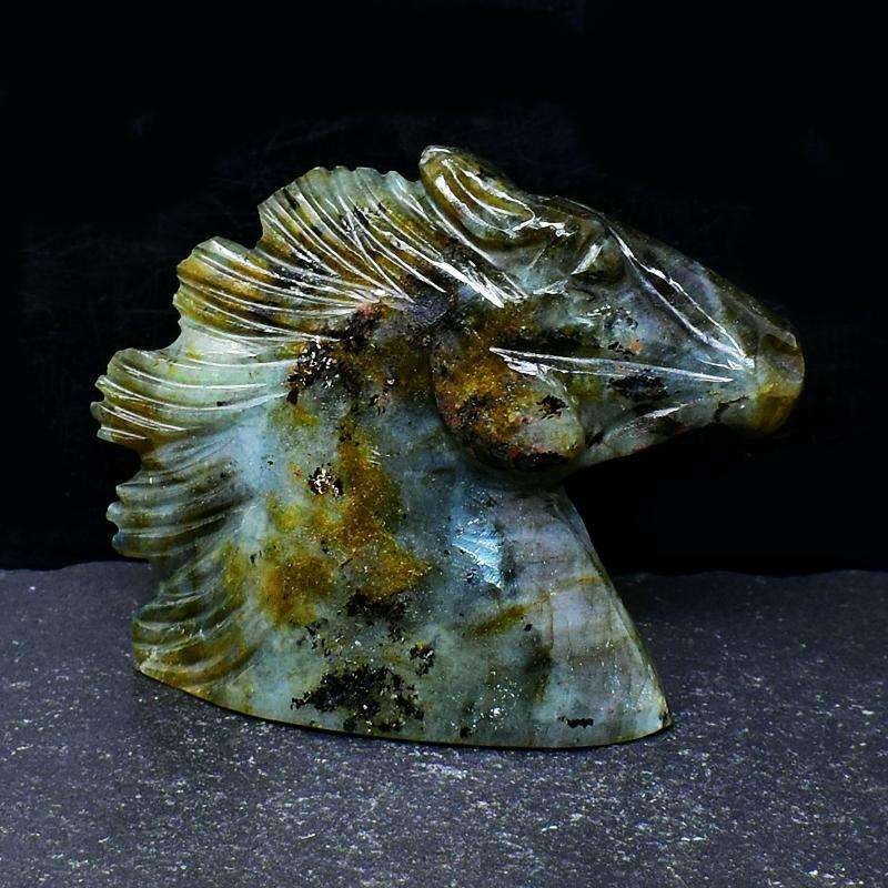 gemsmore:Blue Flash Labradorite Hand Carved Horse Head