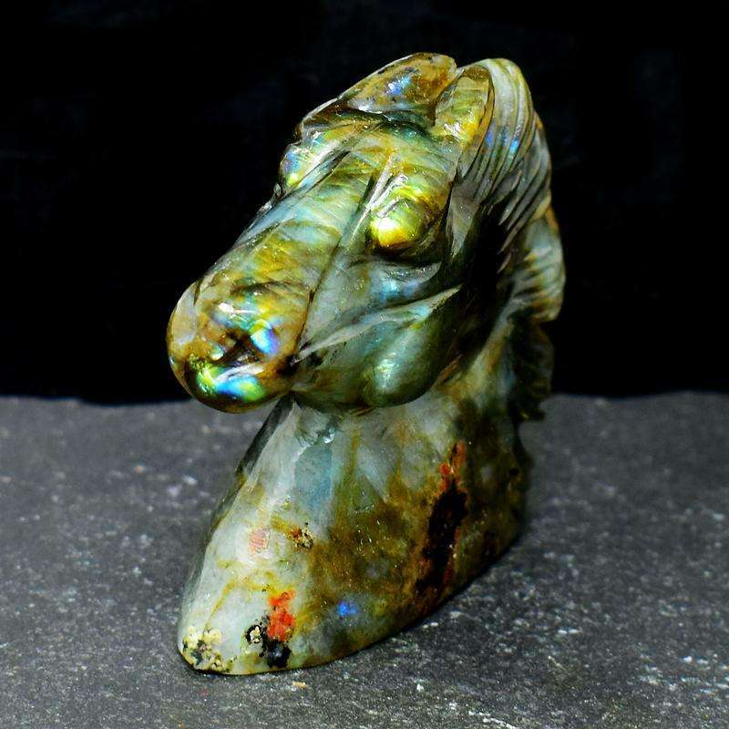 gemsmore:Blue Flash Labradorite Hand Carved Horse Head