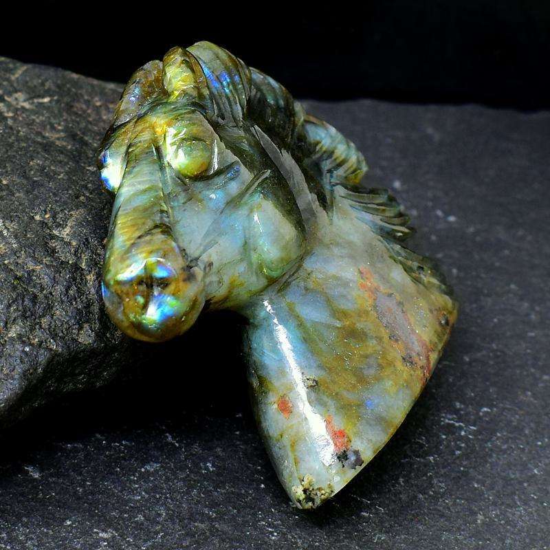 gemsmore:Blue Flash Labradorite Hand Carved Horse Head