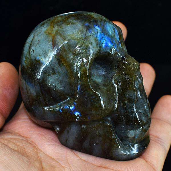 gemsmore:Blue Flash Labradorite Hand Carved Human Skull