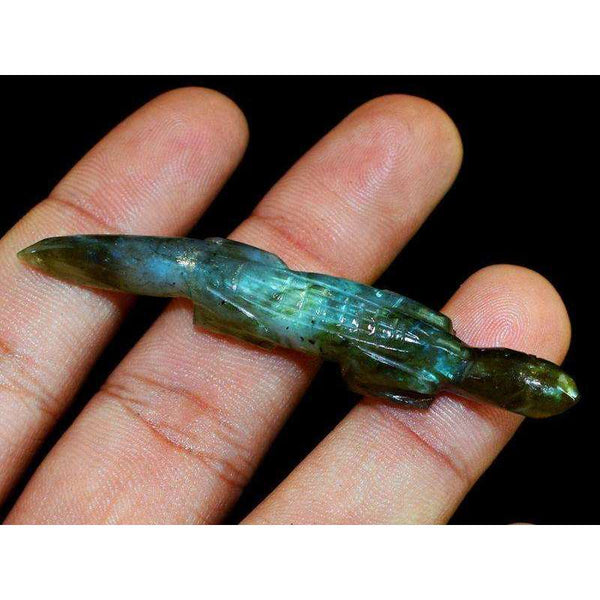 gemsmore:Blue Flash Labradorite Hand Carved Lizard Gemstone
