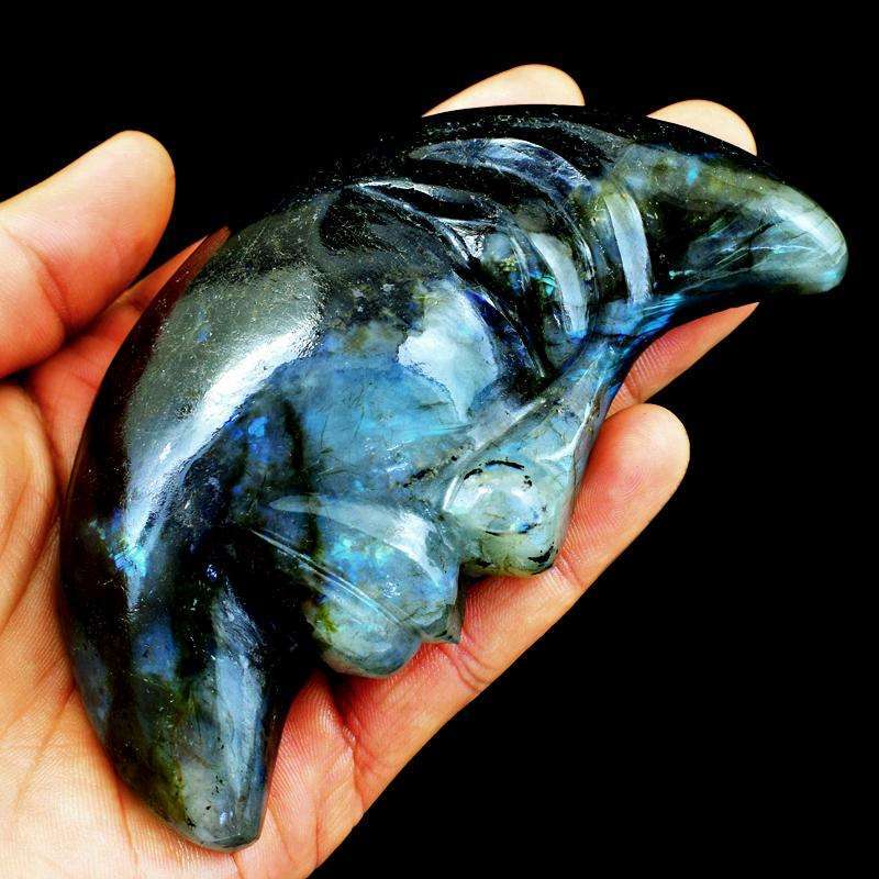 gemsmore:Blue Flash Labradorite Hand Carved Moon Face
