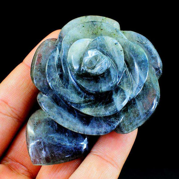 gemsmore:Blue Flash Labradorite Hand Carved Rose
