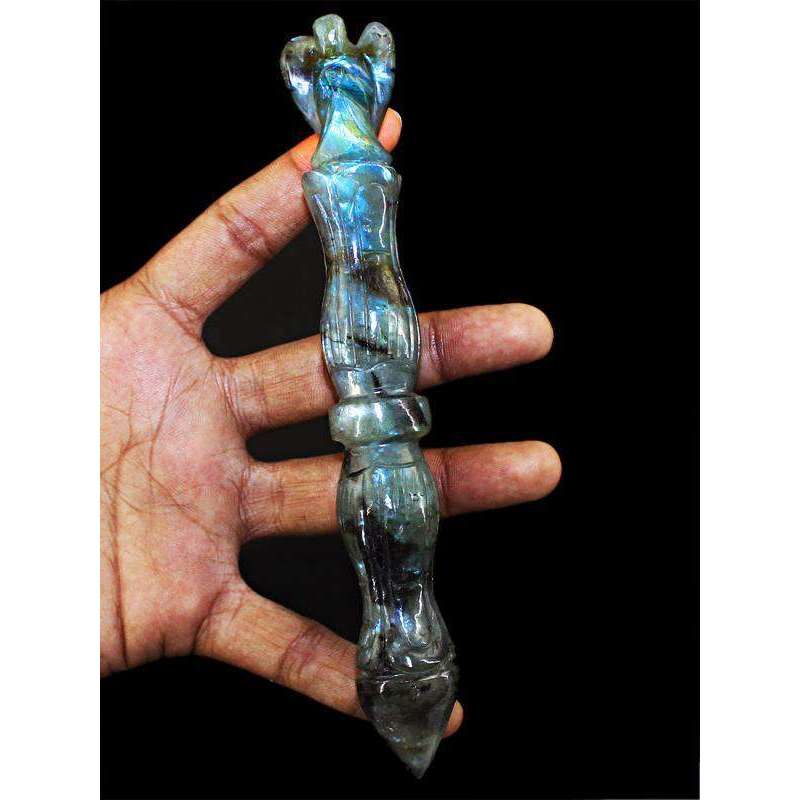 gemsmore:Blue Flash Labradorite Healing Carved Angel Point Stick