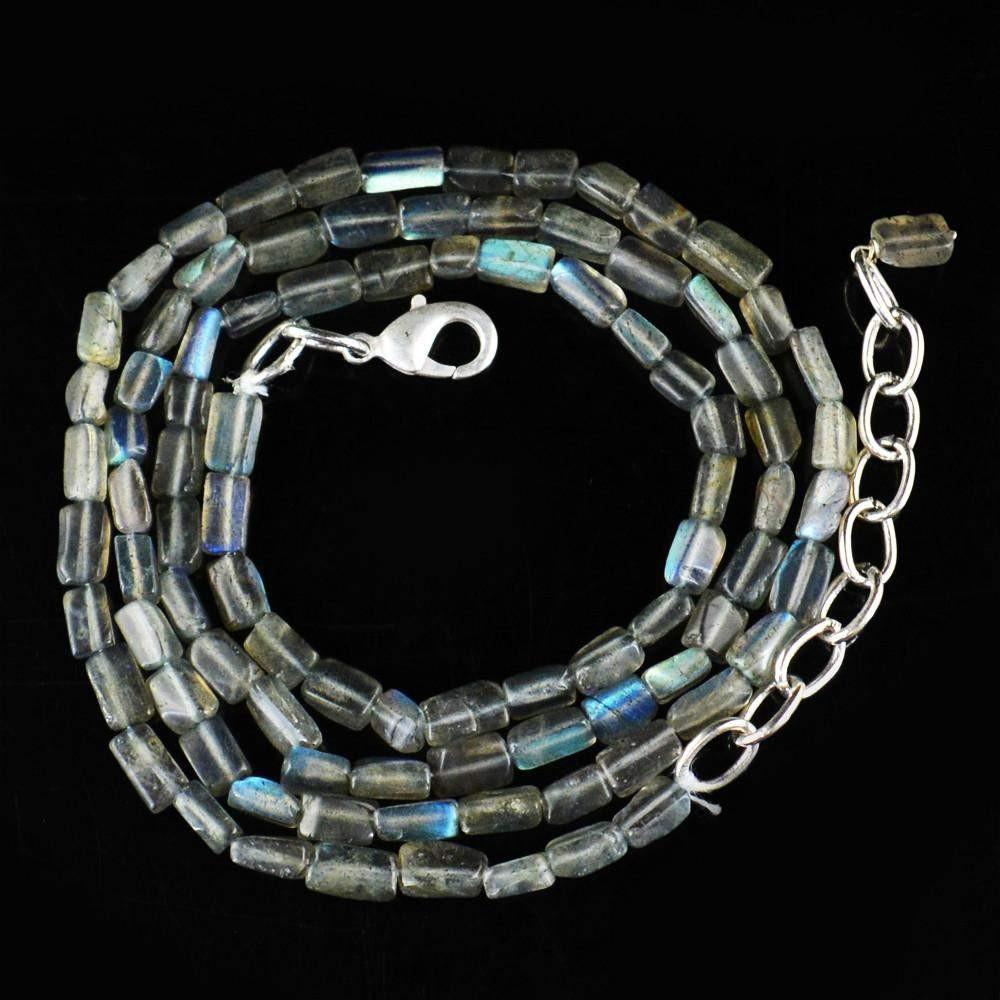 gemsmore:Blue Flash Labradorite Necklace Natural 20 Inches Long Untreated Beads