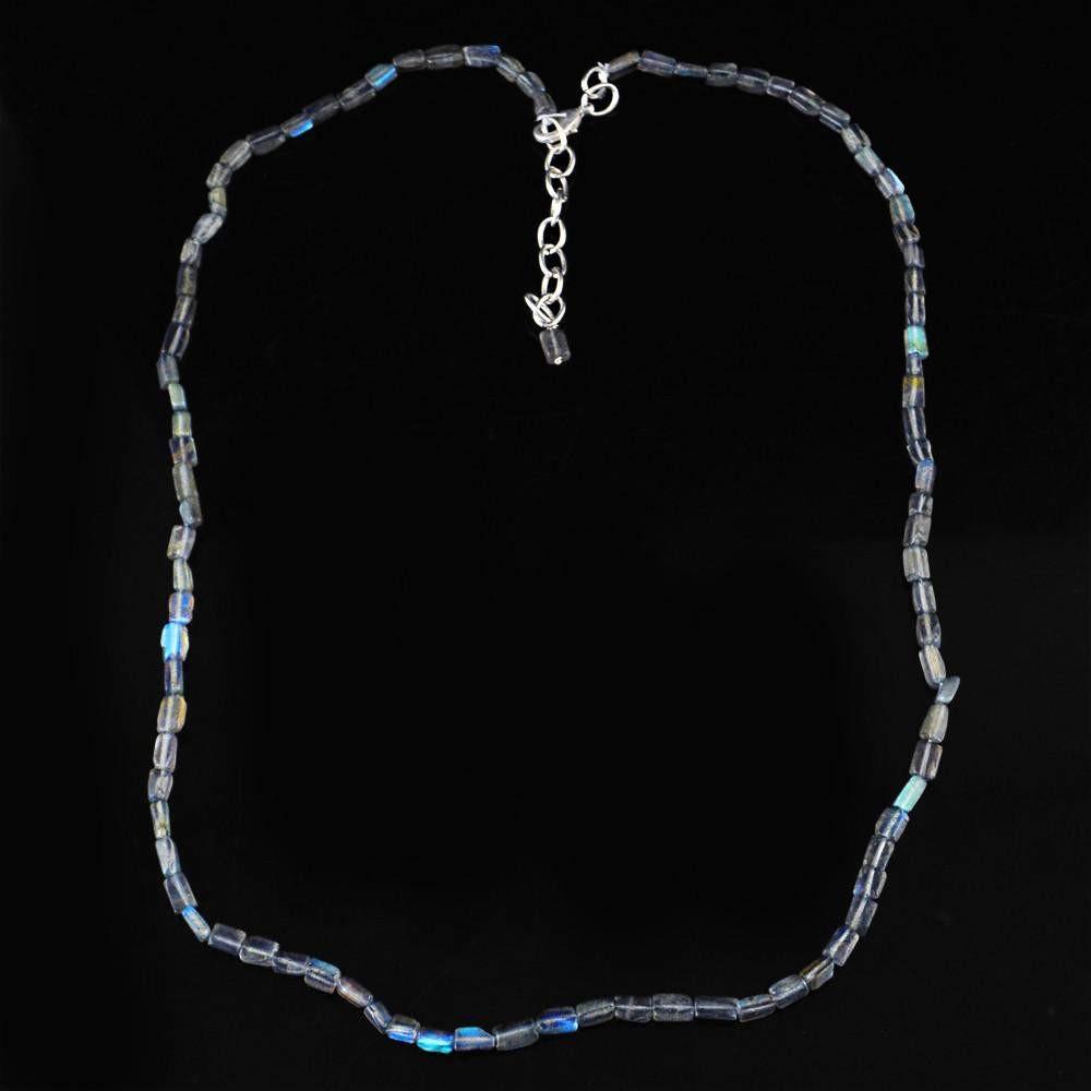 gemsmore:Blue Flash Labradorite Necklace Natural 20 Inches Long Untreated Beads