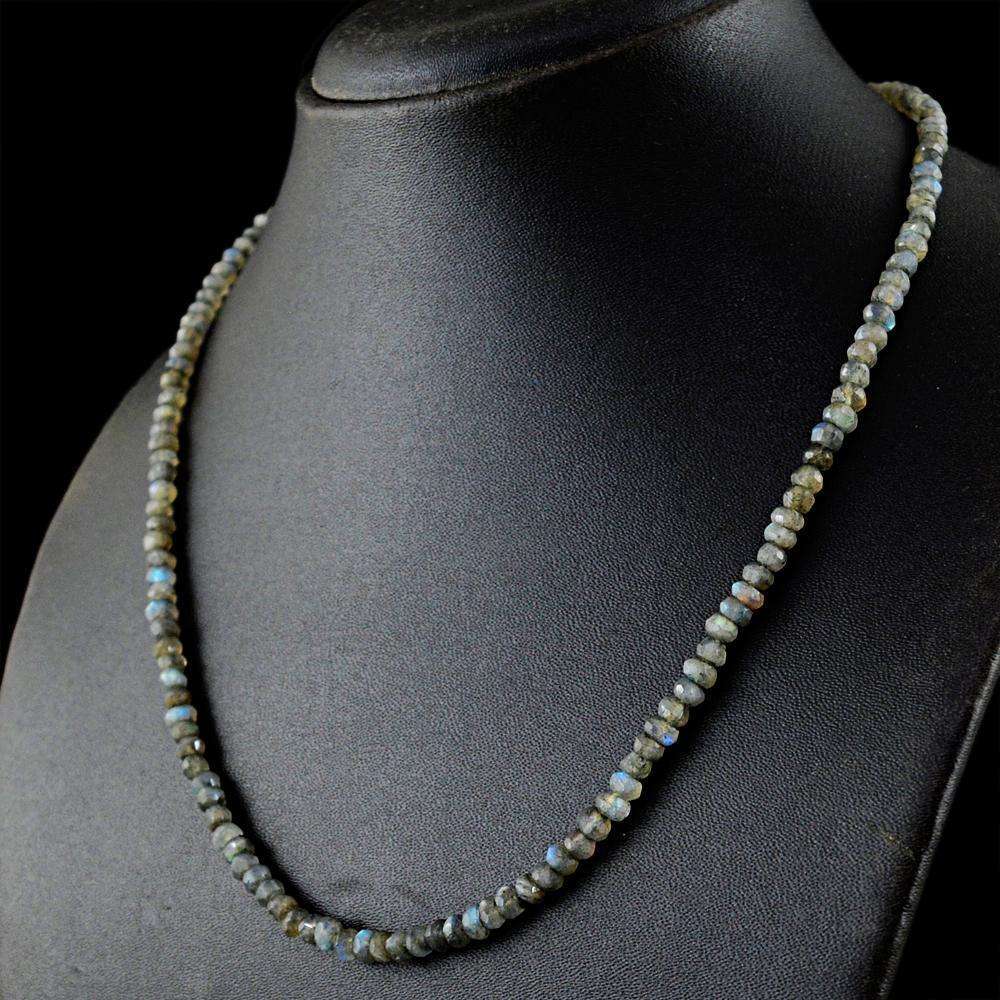 gemsmore:Blue Flash Labradorite Necklace Natural Faceted Round Shape Beads