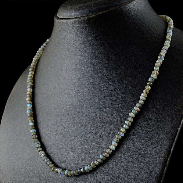 gemsmore:Blue Flash Labradorite Necklace Natural Faceted Round Shape Beads