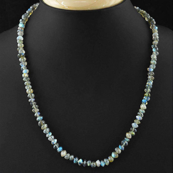 gemsmore:Blue Flash Labradorite Necklace Natural Round Shape Beads