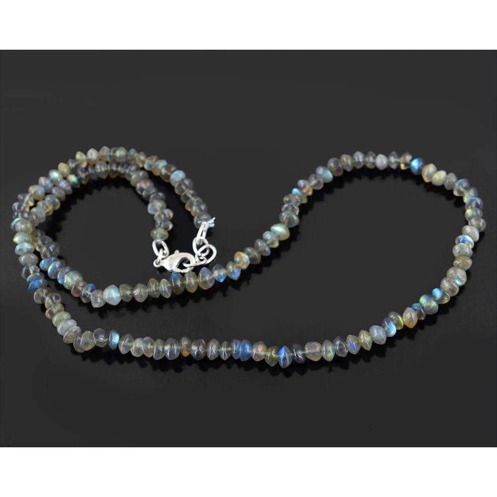 gemsmore:Blue Flash Labradorite Necklace Natural Round Shape Beads