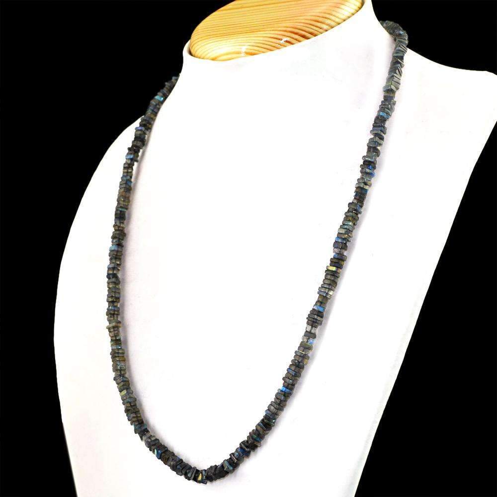 gemsmore:Blue Flash Labradorite Necklace Natural Single Strand Untreated Beads - Best Offer