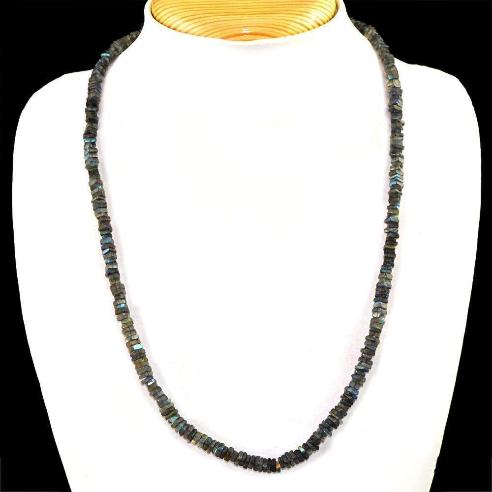 gemsmore:Blue Flash Labradorite Necklace Natural Single Strand Untreated Beads - Best Offer