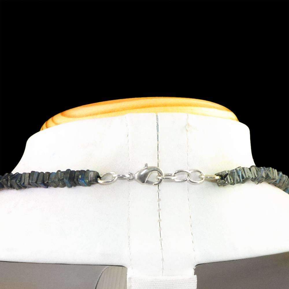 gemsmore:Blue Flash Labradorite Necklace Natural Single Strand Untreated Beads - Best Offer